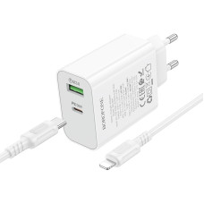 Мережевий зарядний пристрій з кабелем BOROFONE BA108A Stellar PD30W+QC3.0 charger set (C to iP) (EU) White