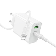 Мережевий зарядний пристрій з кабелем BOROFONE BA108A Stellar PD30W+QC3.0 charger set (C to iP) (EU) White