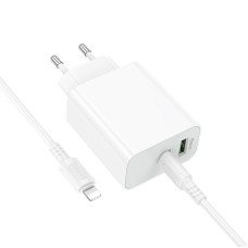 Мережевий зарядний пристрій з кабелем BOROFONE BA108A Stellar PD30W+QC3.0 charger set (C to iP) (EU) White