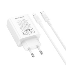Мережевий зарядний пристрій з кабелем BOROFONE BA108A Stellar PD30W+QC3.0 charger set (C to iP) (EU) White