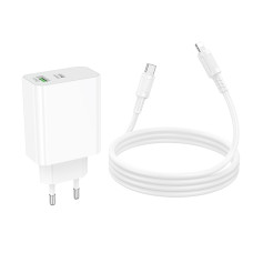 Мережевий зарядний пристрій з кабелем BOROFONE BA108A Stellar PD30W+QC3.0 charger set (C to iP) (EU) White
