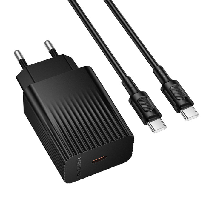 Мережевий зарядний пристрій з кабелем BOROFONE BAS75A Source single port PD30W charger set (C to C) (EU) Black