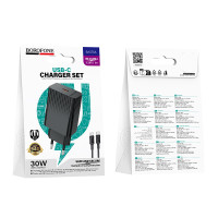 Мережевий зарядний пристрій з кабелем BOROFONE BAS75A Source single port PD30W charger set (C to C) (EU) Black