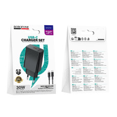 Мережевий зарядний пристрій з кабелем BOROFONE BAS75A Source single port PD30W charger set (C to C) (EU) Black