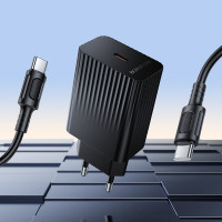 Мережевий зарядний пристрій з кабелем BOROFONE BAS75A Source single port PD30W charger set (C to C) (EU) Black