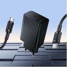 Мережевий зарядний пристрій з кабелем BOROFONE BAS75A Source single port PD30W charger set (C to C) (EU) Black