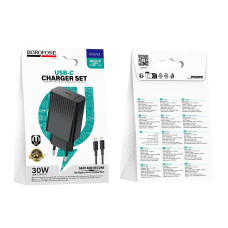Мережевий зарядний пристрій з кабелем BOROFONE BAS75A Source single port PD30W charger set (C to iP) (EU) Black