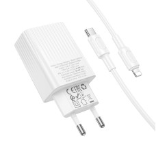 Мережевий зарядний пристрійз кабелем BOROFONE BAS75A Source single port PD30W charger set (C to iP) (EU) White