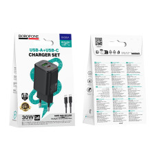 Мережевий зарядний пристрій BOROFONE BAS85A Star PD30W+QC3.0 charger set (C to C) (EU) Black