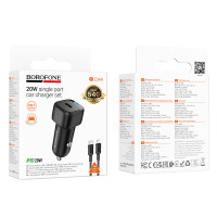 Автомобільний зарядний пристрій BOROFONE BZ34A Cloud single port PD20W car charger set (C to iP) Black