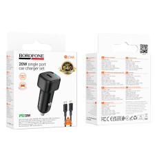 Автомобільний зарядний пристрій BOROFONE BZ34A Cloud single port PD20W car charger set (C to iP) Black