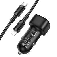 Автомобільний зарядний пристрій BOROFONE BZ34A Cloud single port PD20W car charger set (C to iP) Black