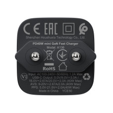 Мережевий зарядний пристрій ACEFAST A136 PD40W mini GaN USB-C fast charger Black