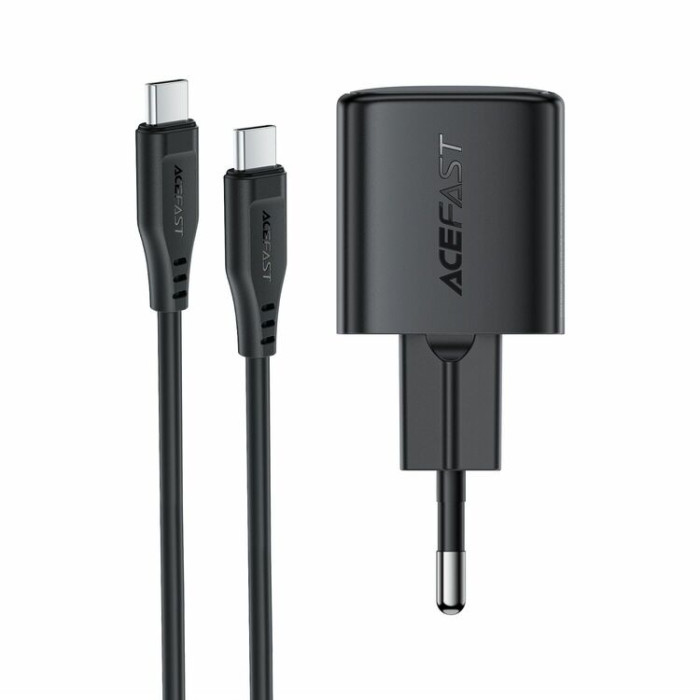 Мережевий зарядний пристрій з кабелем ACEFAST A117 PD20W mini GaN fast charger set(P16),black Black