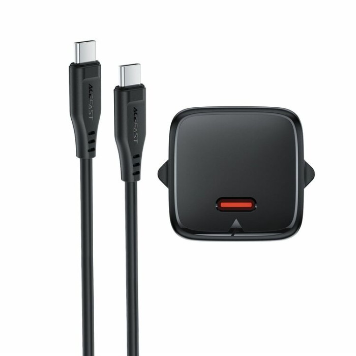 Мережевий зарядний пристрій з кабелем ACEFAST A117 PD20W mini GaN fast charger set(P16),black Black