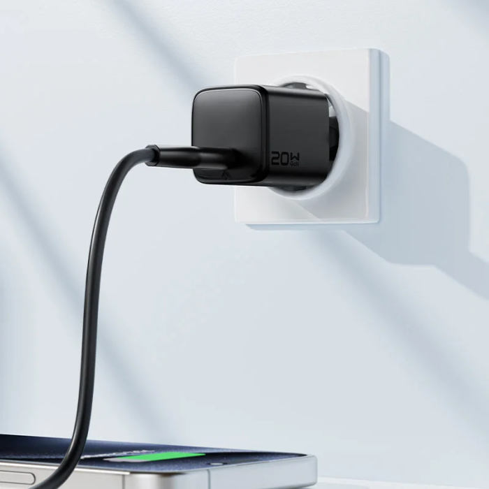 Мережевий зарядний пристрій з кабелем ACEFAST A117 PD20W mini GaN fast charger set(P16),black Black