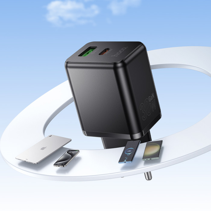 Мережевий зарядний пристрій HOCO C157A Smart PD30W+QC3.0 multi-protocol charger(EU) Black