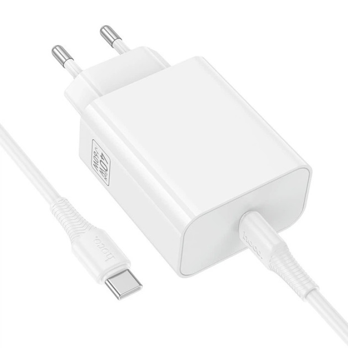 Мережевий зарядний пристрій HOCO C162A Source single port PD40W charger set(C to C) White