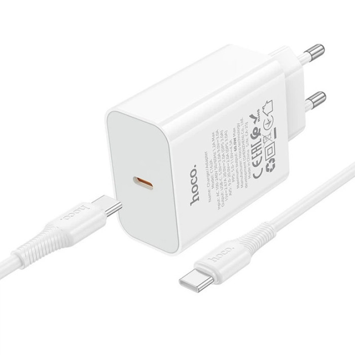 Мережевий зарядний пристрій HOCO C162A Source single port PD40W charger set(C to C) White