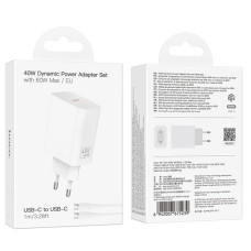 Мережевий зарядний пристрій HOCO C162A Source single port PD40W charger set(C to C) White