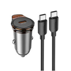 Автомобільний зарядний пристрій HOCO NZ16 Rigorous single port PD30W car charger set(C to C) Metal Grey