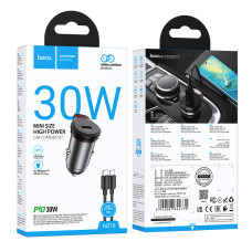 Автомобільний зарядний пристрій HOCO NZ16 Rigorous single port PD30W car charger set(C to C) Metal Grey