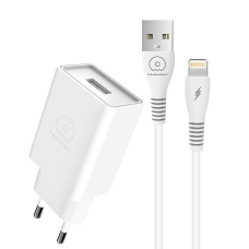 Мережевий зарядний пристрій з кабелем WUW-T82 Single USB home charger set iP