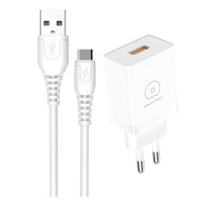 Мережевий зарядний пристрій з кабелем WUW-T66 Single USB home charger kit