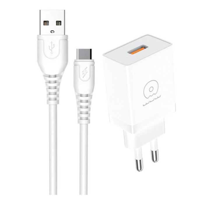 Мережевий зарядний пристрій з кабелем WUW-T66 Single USB home charger kit
