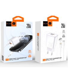 Мережевий зарядний пристрій з кабелем WUW-T104L PD20W A+C  Lightning kit