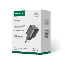 Мережевий зарядний пристрій з кабелем UGREEN X517 25W USB-C GaN Fast Charger Set EU+1M CC Cable black