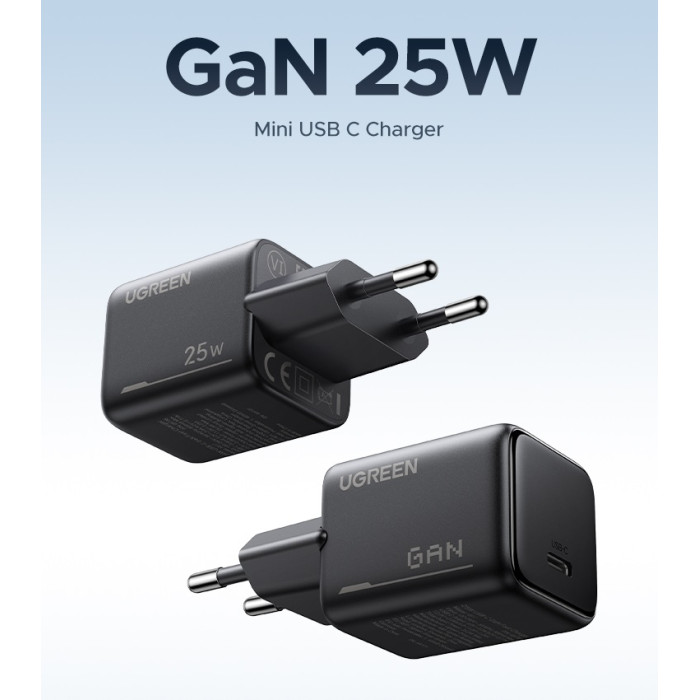 Мережевий зарядний пристрій з кабелем UGREEN X517 25W USB-C GaN Fast Charger Set EU+1M CC Cable black