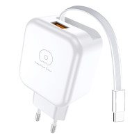 Мережевий зарядний пристрій з кабелем WUW-C268 12W fast charger USB A +retractable 70cm type c Cable
