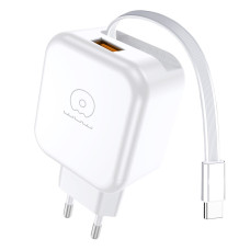 Мережевий зарядний пристрій з кабелем WUW-C268 12W fast charger USB A +retractable 70cm type c Cable