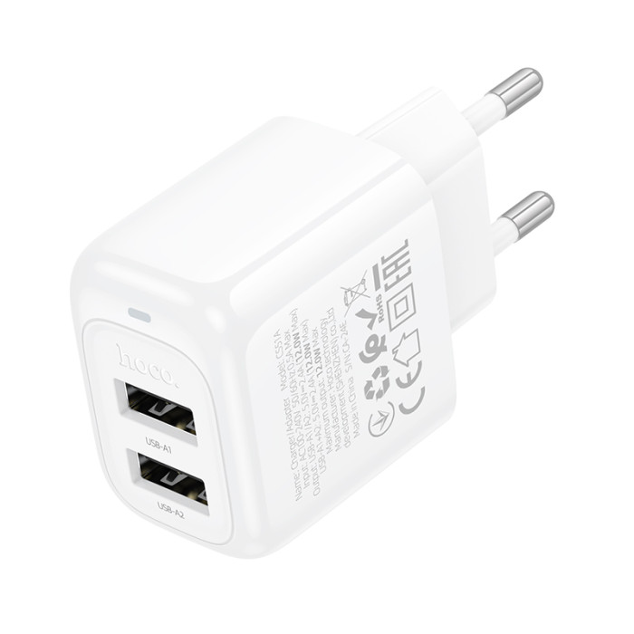 Мережевий зарядний пристрій HOCO CS51A Surplus dual-port charger(EU) White