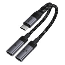 Аудіокабель ACEFAST J14 USB-C 2-in-1 charging audio adapter Black