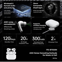 Бездротові навушники TWS REMAX PD-BT533N Pro ,ANC+ENC, Support in-ear detection and wireless chargin, IPX4,  White