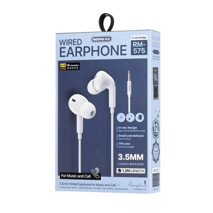 Навушники дротові REMAX Wired Earphones for Music and Call RM-575/a/i( 3.5mm) White