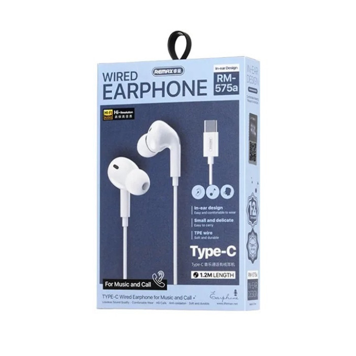 Навушники дротові REMAX Wired Earphones for Music and Call RM-575/a/i (Type-C) White