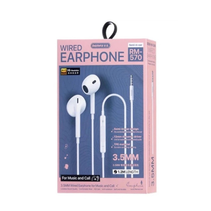 Навушники дротові REMAX Wired Earphones for Music and Call RM-570/a/i (3.5mm) White