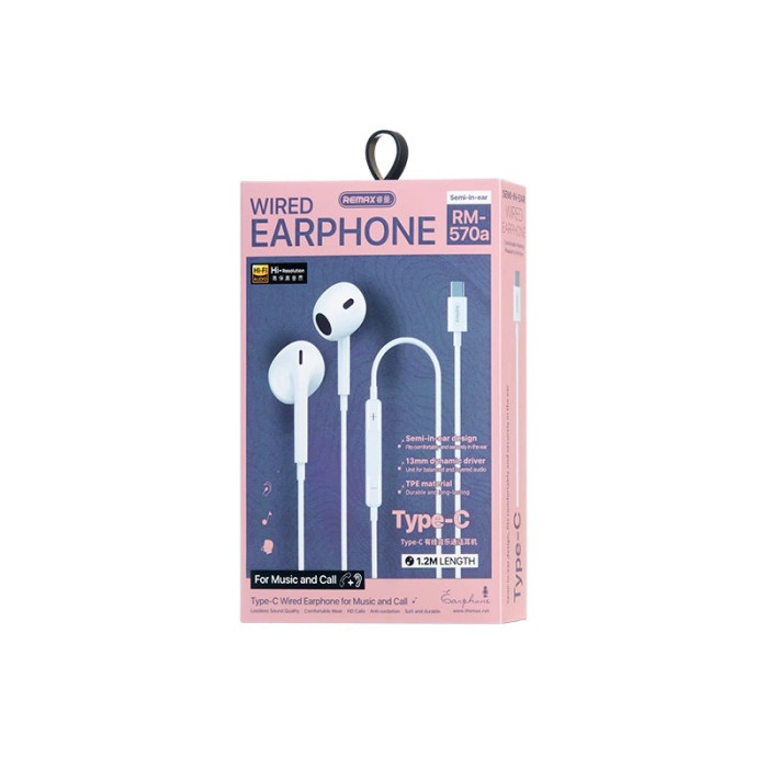 Дротові навушники "REMAX Wired Earphones for Music and Call RM-570/a/i" typec-White