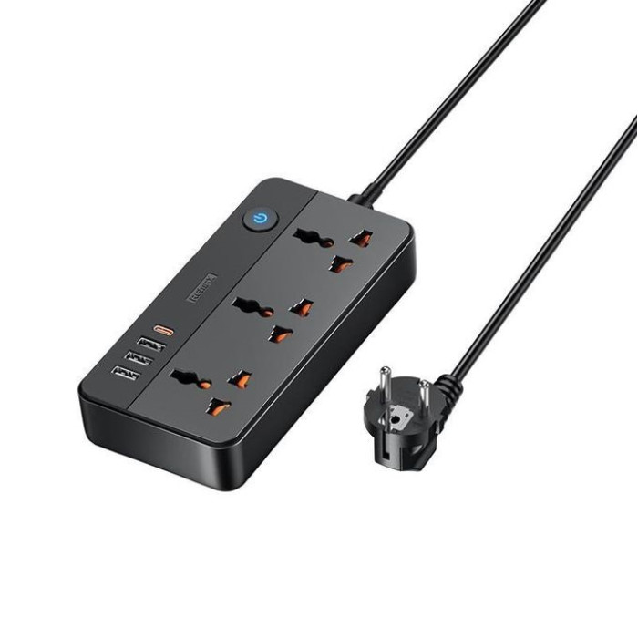 Мережевий подовжувач "REMAX Kiddy Series (1.5 m) 20W 3A1C 3-outlet Power Strip RP-U153" EU-Black
