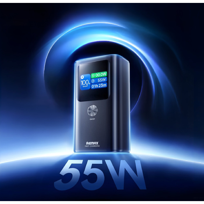 Зовнішній акумулятор REMAX Dinba 55W+22.5W PD+QC color screen aluminum alloy fast charging power bank 10000mAh FP-7 Grey
