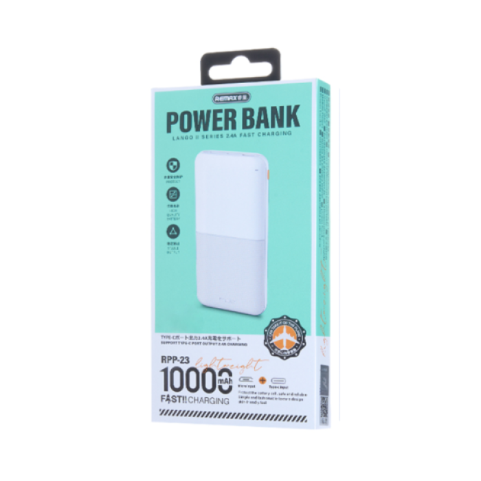 Зовнішній акумулятор REMAX Lango II Series 2.4A Power Bank 10000mAh RPP-23 White