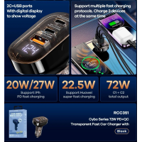 Автомобільний зарядний пристрій REMAX Cybo Series 72W PD+QC 1A+2C Transparent Fast Car Charger with Digital Display  RCC351 Black