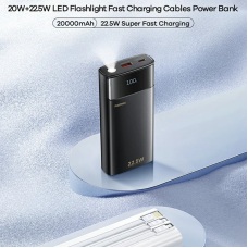 Зовнішній акумулятор REMAX 20+22.5 LED Flashlight Fast Charging Cables Power Bank 20000mAh FC-12 Black