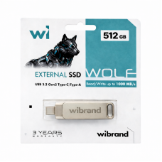 Портативний SSD Wibrand Wolf 512GB USB 3.2 Gen.2 Type-C/Type-A Read/Write 1000MB/s Silver