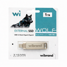 Портативний SSD Wibrand Wolf 1TB USB 3.2 Gen.2 Type-C/Type-A Read/Write 1000MB/s Silver