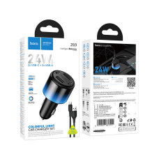 Автомобільний зарядний пристрій HOCO Z69 Vivido 24W(2C2A) car charger set(Type-C) Black