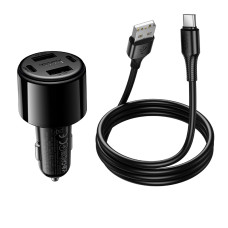 Автомобільний зарядний пристрій HOCO Z69 Vivido 24W(2C2A) car charger set(Type-C) Black